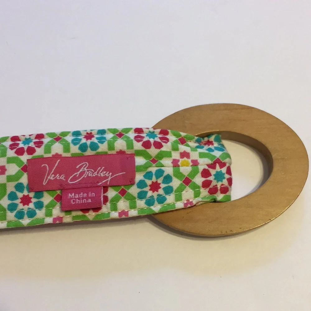 Vera Bradley Pink Floral Belt Wooden Buckle